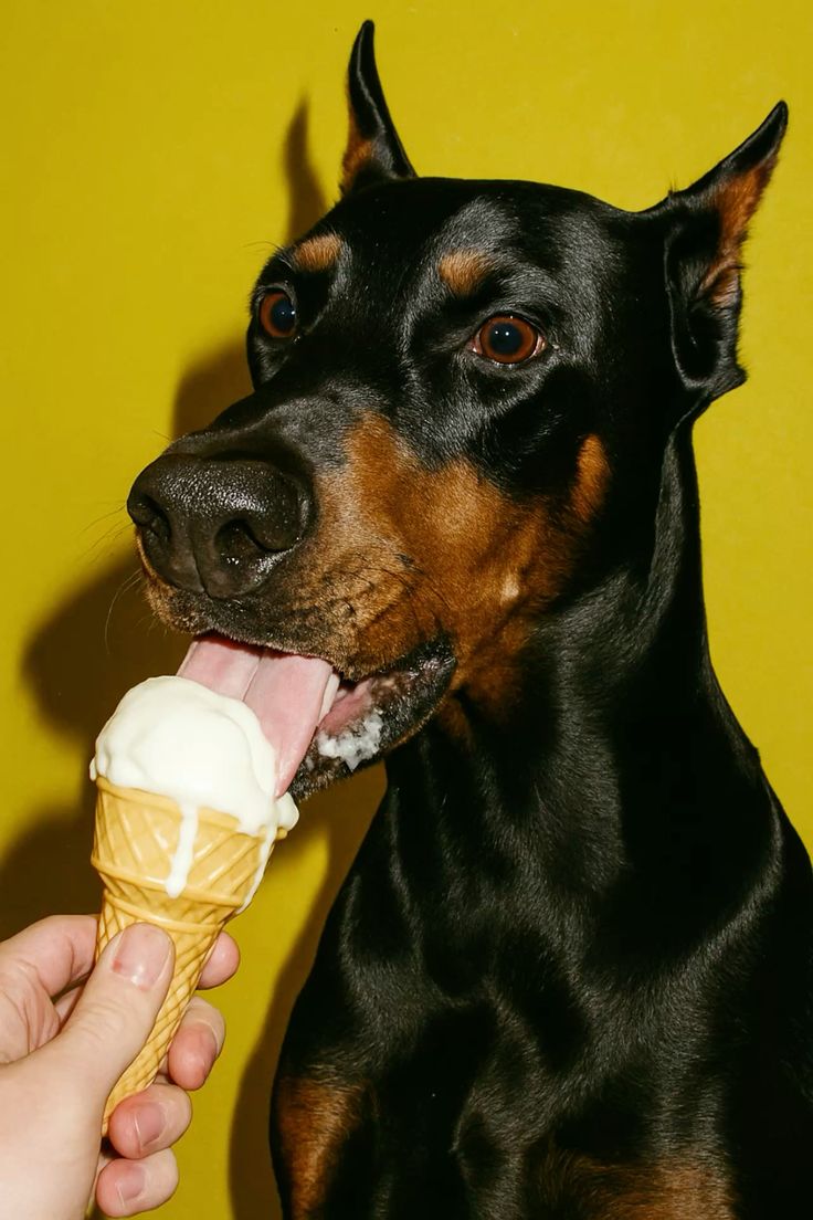 Dog eating an ice cream 
